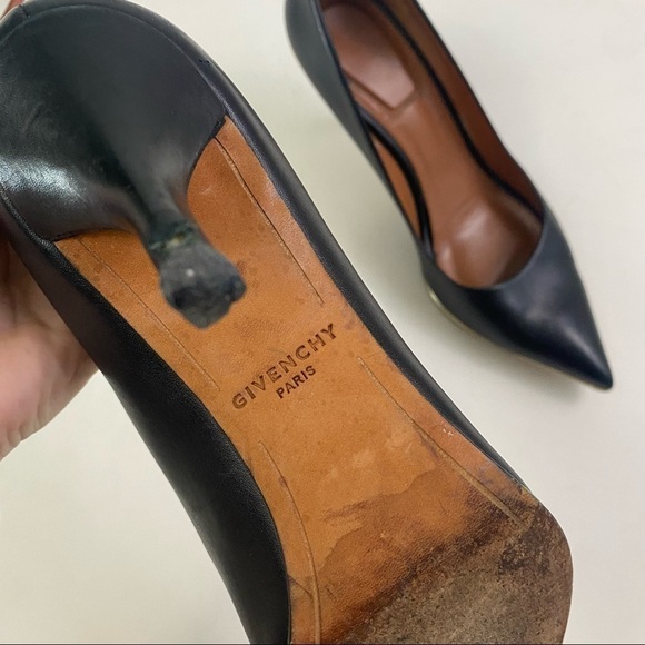 GIVENCHY black leather pointed toe gold trim pumps - Picture 9 of 9